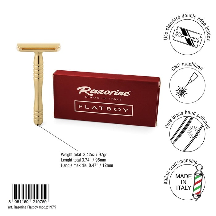 Razorine_FLATBOY_75_Brass_Rasierhobel_Italy