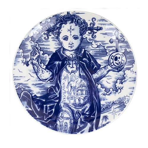 Royal_Delft_Henk_Schiffmacher_Teller_Memento_Mori_Royal_Blue_Tattoo_Porcelain