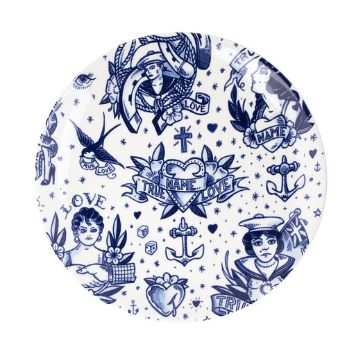 Royal_Delft_Henk_Schiffmacher_Teller_Love_Royal_Blue_Tattoo_Porcelain