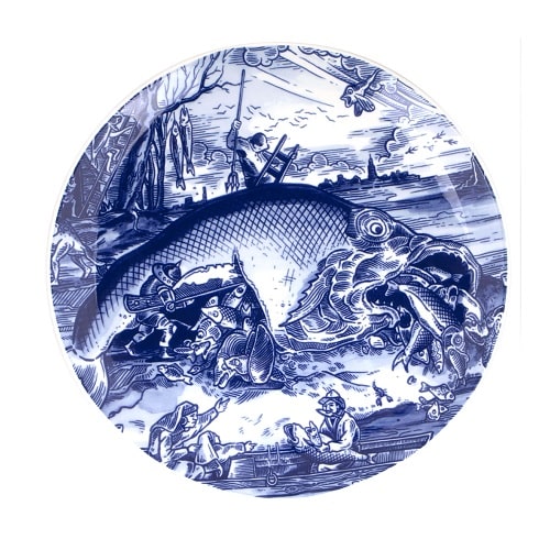 Royal_Delft_Henk_Schiffmacher_Teller_Pisces_Bruegel_Royal_Blue_Tattoo_Porcelain